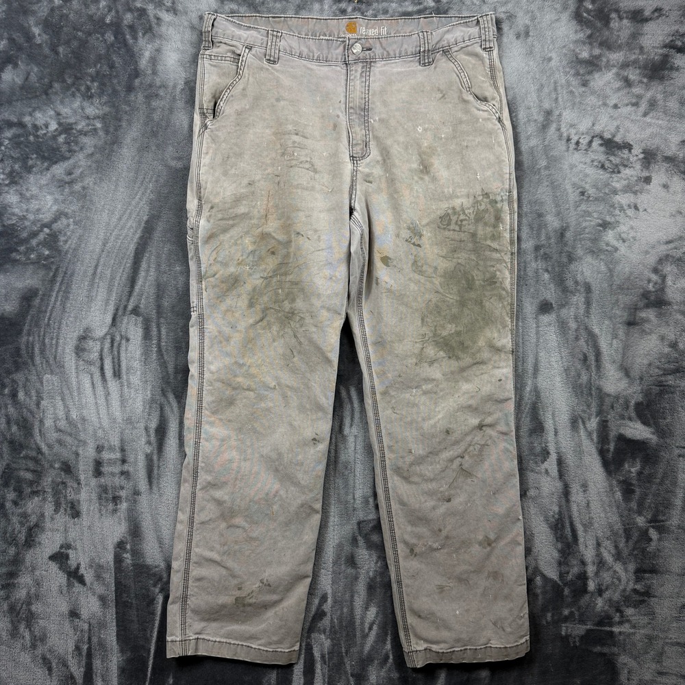 Carhartt Relaxed Fit Work Pants Mens 38x32 Gray Canvas Rugged Flex 102291 039
